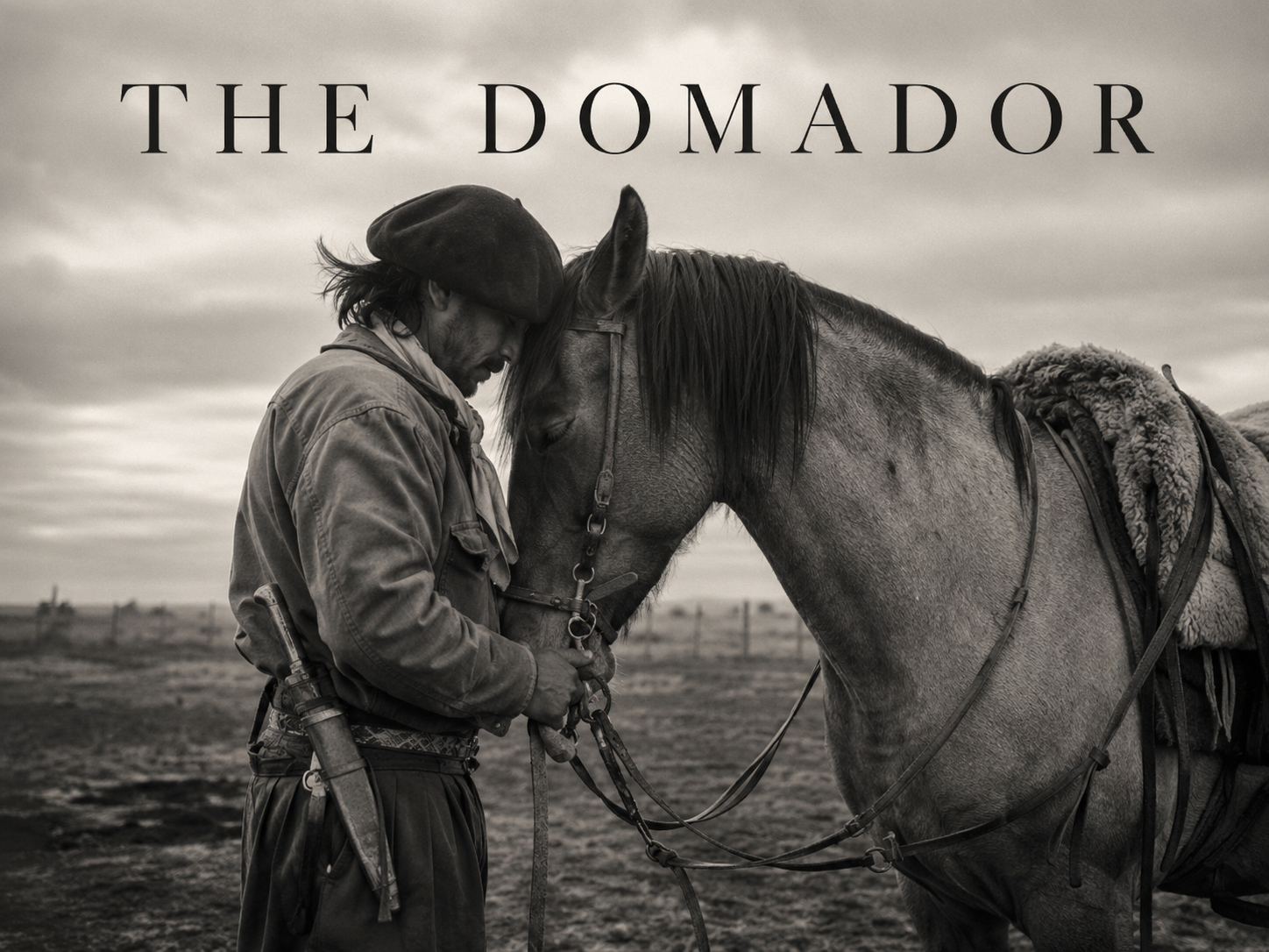 The Domador film frame with a gaucho sharing a quiet moment with his horse