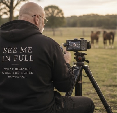 A SEE ME IN FULL filmmaker recording horses in a field
